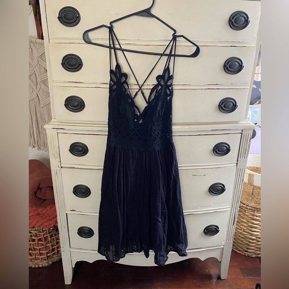 Black, short, lace dress. Size small.